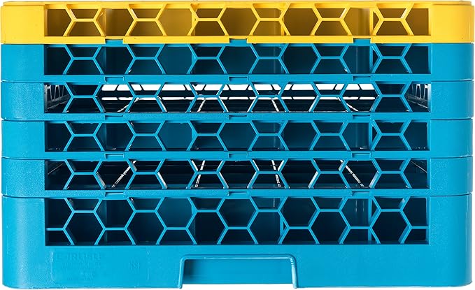 CFS RG25-5C411 OptiClean 25 Compartment Glass Rack with 5 Extenders, 11.9", Polypropylene, Yellow/CFS Blue