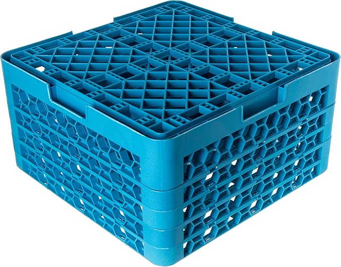 Carlisle FoodService Products RG25-414 OptiClean 25 Compartment Glass Rack with 4 Extenders, 3-1/2" Compartments, Blue (Pack of 2)