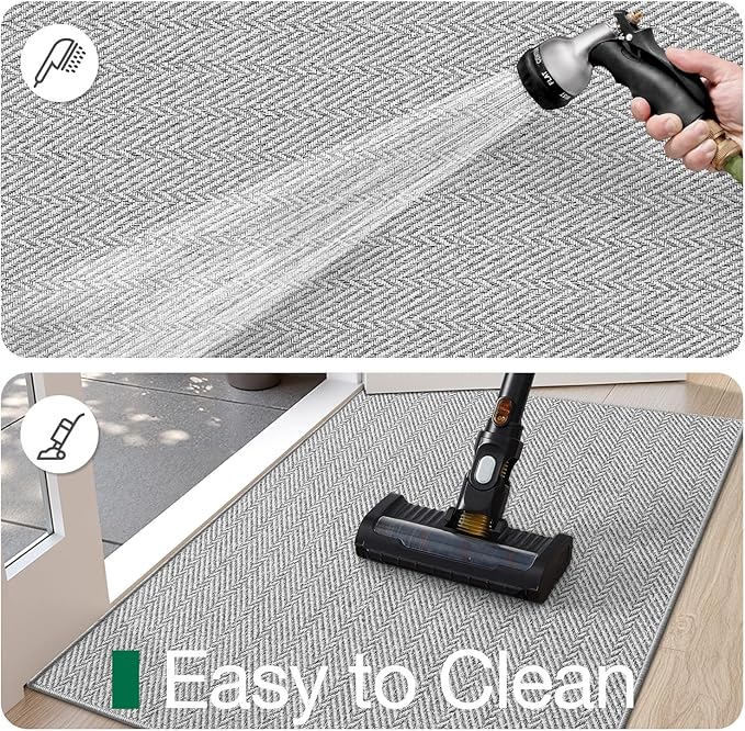LUMI Ultra Thin Indoor Door Mat for Entrance 48"x72", Non Slip Entryway Mat, Low Profile Doormat, Unique Herringbone Design Carpet for Inside, Patio, Porch, Gray