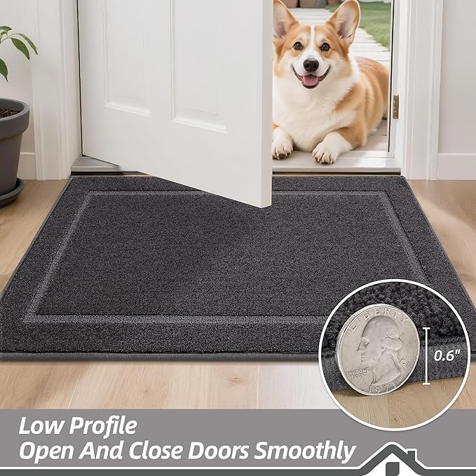 BEQHAUSE Dog Door Mat for Muddy Paws 32"x70" Dirt Trapper Absorbent Doormat Non Slip Entryway Rugs Washable Stain Resistant Welcome Floor Mat Soft Low-Profile for Front Back Door, Dark Grey