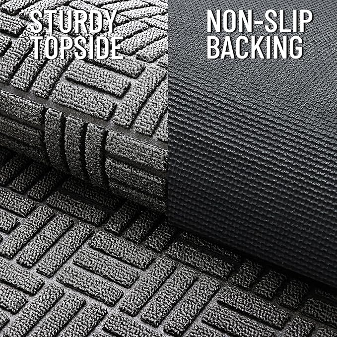 OLANLY Front Door Mat Outside Entrance 47x23, Absorbent, Heavy Duty Sturdy Natural Rubber Doormat Indoor Outdoor, Stain and Fade Resistant, Non-Slip Backing Low Profile Floor Mat for Entryway, Grey