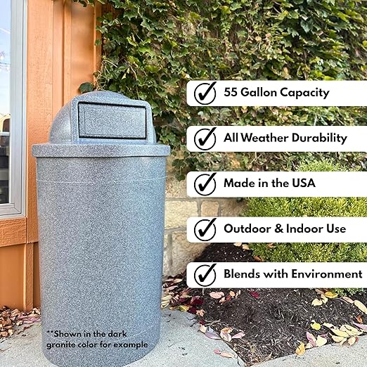 Campus Collection 55 Gallon Round Heavy-Duty Plastic Commercial Outdoor or Indor Trash Can with Push Open Dome Lid and Internal Liner | Great for Schools and Businesses - Blue