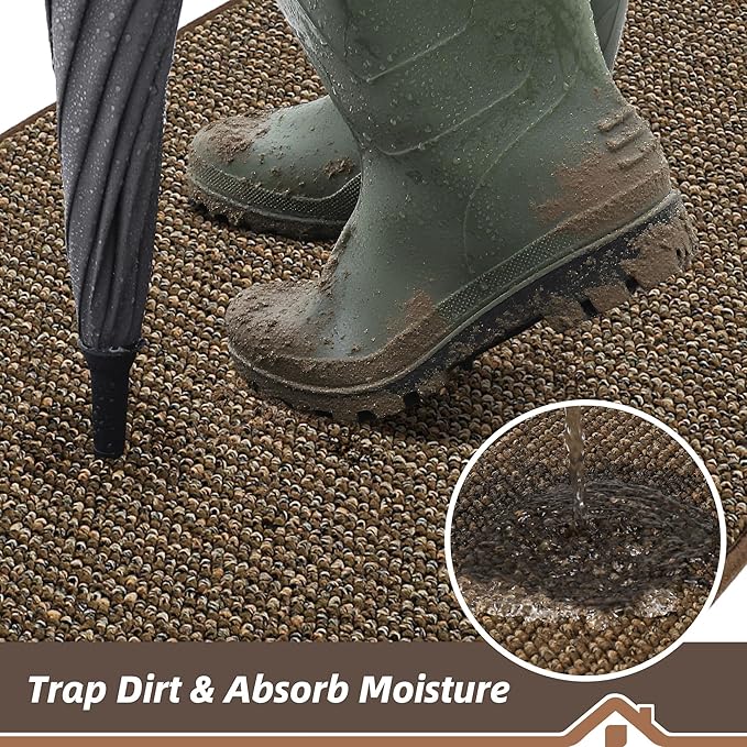 BEQHAUSE Dirt Trapper Door Mat 24" x 60", Non-Slip Washable Doormats Entrance Mat, Dirt Resistant and Absorbent Welcome Mat, Low Profile Floor Mats for Front Back Door and Entryway, Brown