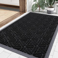 Smiry Front Door Mat Outside Entrance, Heavy Duty Sturdy Natural Rubber Doormat, Trap Dirt and Moisture, Easy Clean Low Profile Mats for Indoor Outdoor Entry, Grid Geometric (35x23, Black)