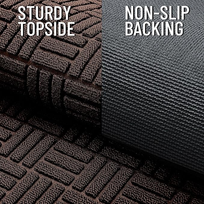 OLANLY Front Door Mat Outside Entrance 59x23, Absorbent, Heavy Duty Sturdy Natural Rubber Doormat Indoor Outdoor, Stain and Fade Resistant, Non-Slip Backing Low Profile Floor Mat for Entryway, Brown