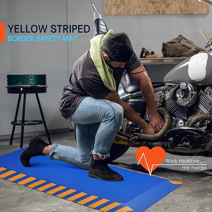 FEATOL Anti Fatigue Mat Industrial, Ergonomic Standing Floor Mat for Work for Stand -Safety Support for Leg & Back Pain(Blue with Yellow Border, 20" x 59", 1PC)