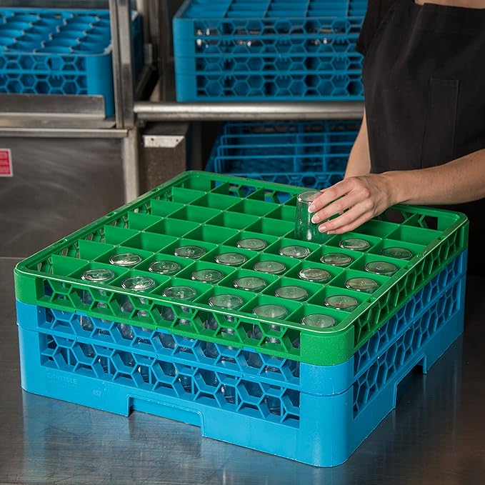 CFS RG49-2C413 OptiClean 49 Compartment Glass Rack with 2 Extenders, 7.12", Polypropylene, green/CFS Blue
