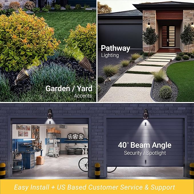 NUWATT 25W Bullet Spot Lights Outdoor LED Landscape Light, 3500 LM Bright Outdoor Lighting for Yard, 30K/40K/50K Selectable, 1/2" Knuckle Mount, 120-277V Waterproof Flag Pole Lights (6-Pack)