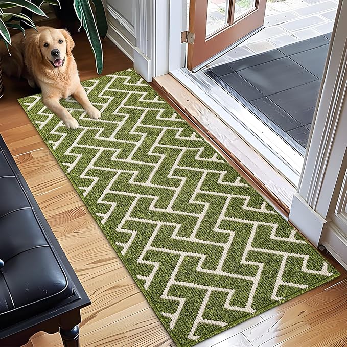 hicorfe Dirt Trapper Indoor Doormat,20"x59" Welcome Door mat,Non Slip Backing Washable Door Mats,Absorbent and Resistant Low-Profile Entrance Inside Floor Mat for Front Back Door,Entryway (Sage Green)
