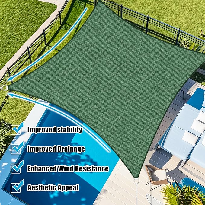 Amagenix Sun Shade Sail 8X15 Curved Edge Outdoor Shade Canopy Dark Green Breathable 95% UV Block Shade Cloth for Patio Garden Backyard (We Make Custom Size)