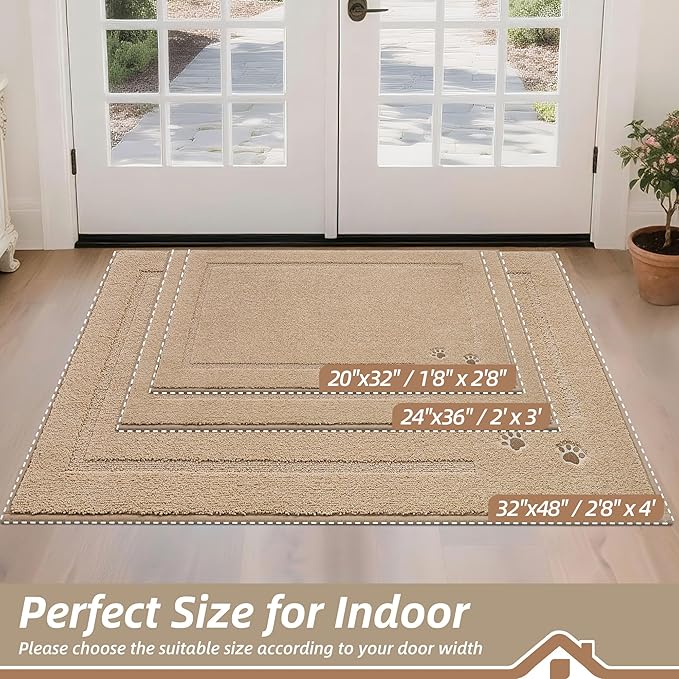 BEQHAUSE Dog Door Mat for Muddy Paws 32"x48" Dirt Trapper Absorbent Doormat Non Slip Entryway Rugs Washable Stain Resistant Welcome Floor Mat Soft Low-Profile for Front Back Door, Beige