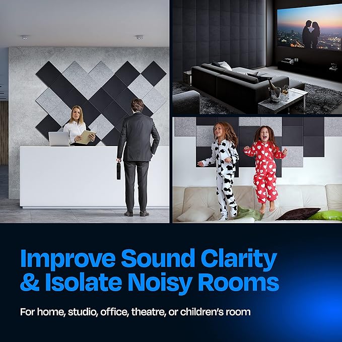 Acoustic Panels 12-Pack Soundproof Wall Panels 12"X12"X0.4" Sound Panels High Density Sound Dampening Panels - [Dark Gray Square]