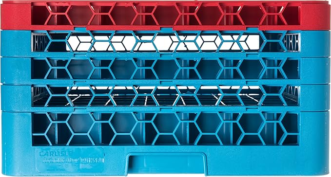 CFS RG49-4C410 OptiClean 49 Compartment Glass Rack with 4 Extenders, 10.3", Polypropylene, Red/CFS Blue