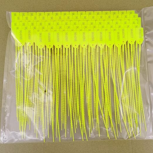 250mm Pull-Tite Plastic Security Seals Shipping Tags Disposable Signage Numbered(Package of 100) (Yellow)