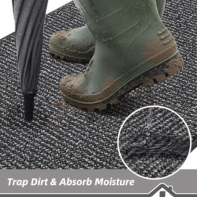 BEQHAUSE Dirt Trapper Door Mat 20" x 32", Non-Slip Washable Doormats Entrance Mat, Dirt Resistant and Absorbent Welcome Mat, Low Profile Floor Mats for Front Back Door and Entryway, Charcoal
