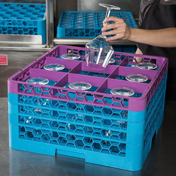 CFS RG9-4C414 OptiClean 9 Compartment Glass Rack with 4 Extenders, 10.3", Polypropylene, Lavender/CFS Blue