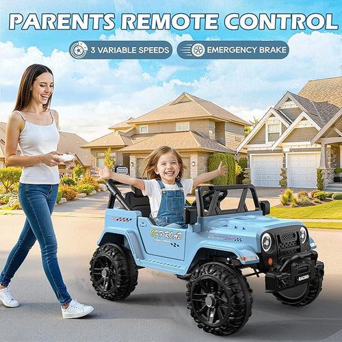 12V Ride On Truck Car with Remote Control, Kids Electric Vehicles with Bluetooth Music, Horn, 3 Speeds, 4 LED Lights, Soft Start, Ride on Toys for Toddler Boys & Girls (Blue)