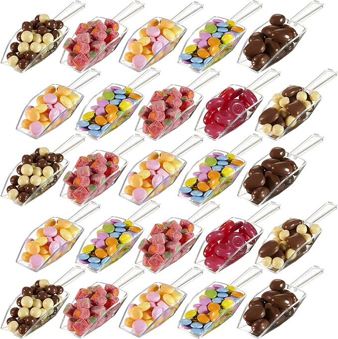72-Mini Clear Acrylic Plastic Scoops for Candy - Ice Cream Bar, Jars, Containers, Coffee, Flour, Dessert Toppings, Buffets, Kitchen, Weddings, Parties & Concessions, Candy Buffet, 5.5" Candy Scoops