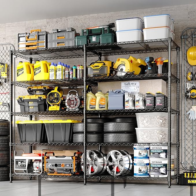 GarveeLife 70" H Storage Shelves L-Shaped 1325 LBS Heavy Duty Metal Shelving 5-Tier Wire Shelving for Corner Storage Rack Adjustable Pantry Shelf for Kitchen Pantry, 70.8" H x 70.5" W x 15.8" D