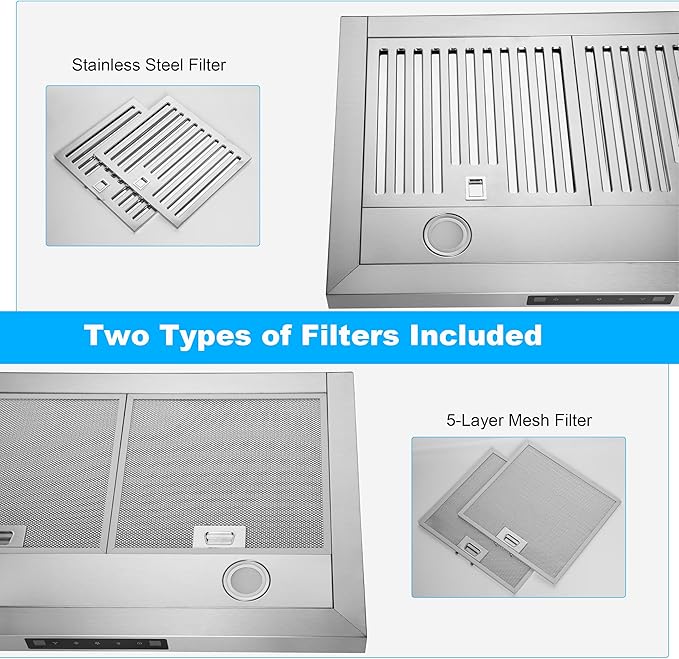 Range Hood 30 Inch Under Cabinet with 600CFM, Gesture Sensing & Touch Control Kitchen Vent Hood of Ductless/Ducted Vent with Stainless Steel Filters