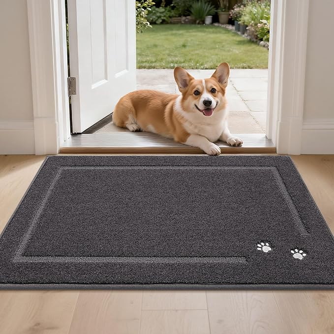BEQHAUSE Dog Door Mat for Muddy Paws 24"x36" Dirt Trapper Absorbent Doormat Non Slip Entryway Rugs Washable Stain Resistant Welcome Floor Mat Soft Low-Profile for Front Back Door, Dark Grey