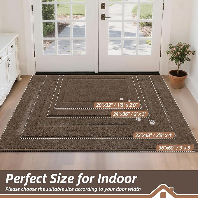 BEQHAUSE Dog Door Mat for Muddy Paws 20"x32" Dirt Trapper Absorbent Doormat Non Slip Entryway Rugs Washable Stain Resistant Welcome Floor Mat Soft Low-Profile for Front Back Door, Brown