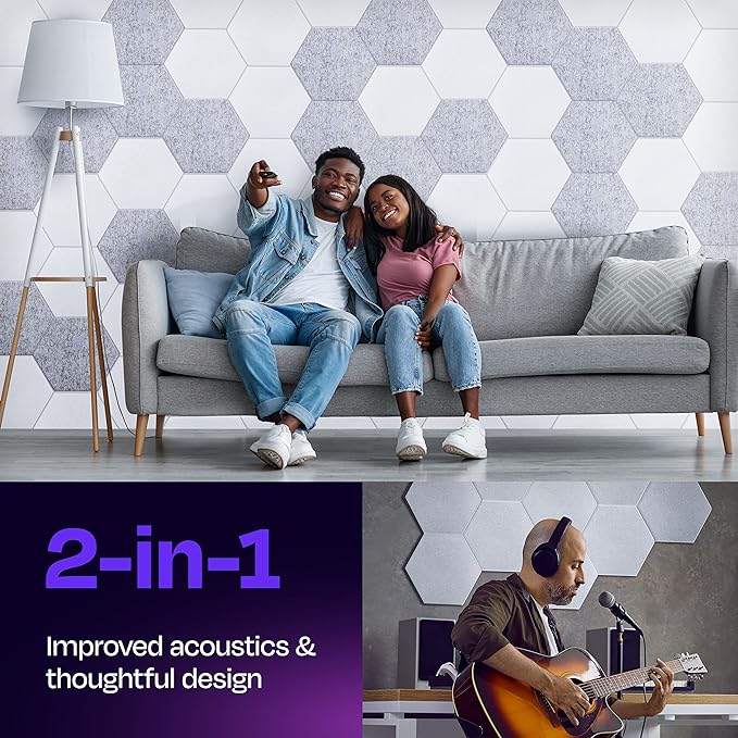 Acoustic Panels - 12-Pack Soundproof Wall Panels, 12"X10.4"X0.4", High Density Sound Dampening - White Hexagon