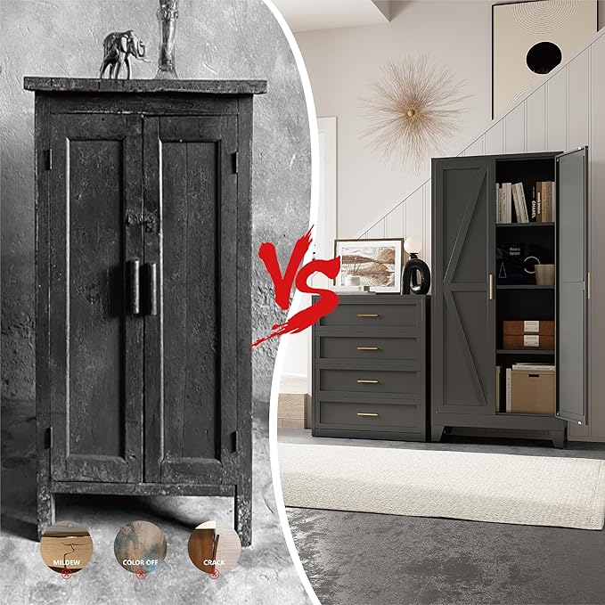 61" Tall Pantry Cabinet, White Metal Pantry Storage Cabinet, Kitchen Pantry Storage Cabinets with 2 Door and 3 Adjustable Shelves (Black, 61" H)