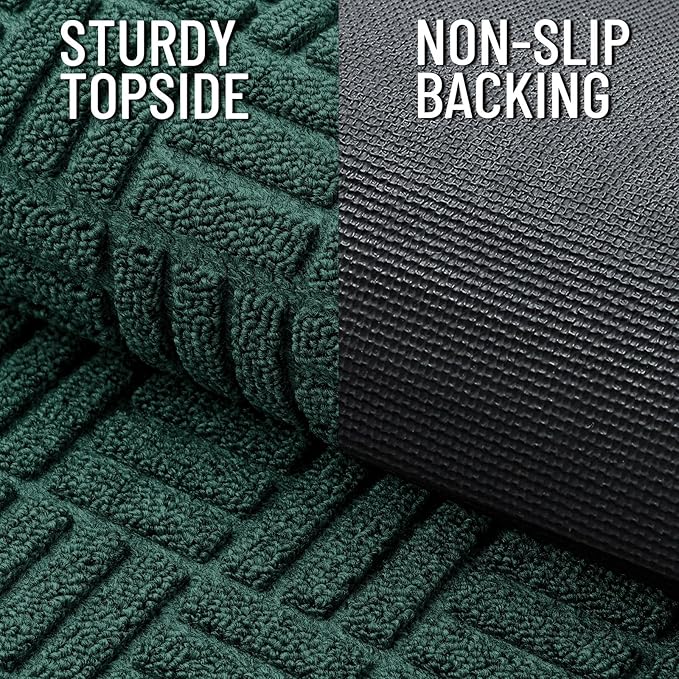 OLANLY Front Door Mat Outside Entrance 71x23, Absorbent, Heavy Duty Sturdy Natural Rubber Doormat Indoor Outdoor, Non-Slip, Stain and Fade Resistant, Low Profile Floor Mat for Entryway, Black Green