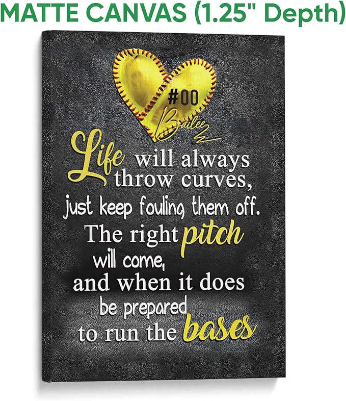 Custom Softball Life Is Always Throw Curves Gift For Pitcher Girl Personalized Name Number Poster & Framed Canvas, Wall Art Home Office Decoration Living Room Bedroom Aesthetic Decor
