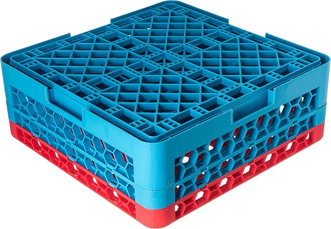 CFS RG49-2C410 OptiClean 49 Compartment Glass Rack with 2 Extenders, 7.12", Polypropylene, Red/CFS Blue