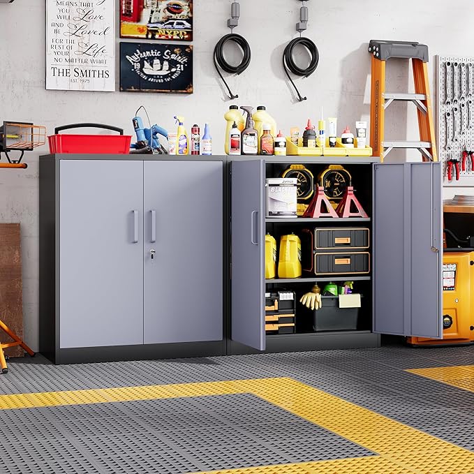 Letaya Metal Storage Cabinets with Lock Door and Shelves, Steel Garage Tool Cabinets for Home,Office, Warehouse,Lockers (36“-Black&Gray)
