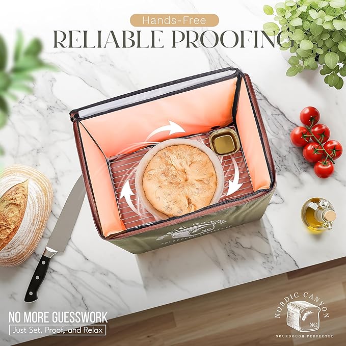 Bread Proofing Box – Sourdough Proofer with Temperature Control 68–120°F & 24-Hour Timer, Foldable Countertop Bread Proofer for Dough Fermentation (Green)