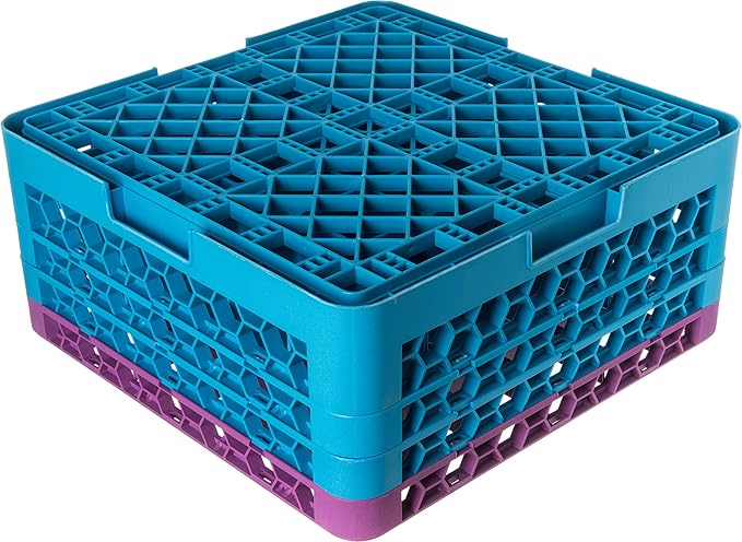CFS RG36-3C414 OptiClean 36 Compartment Glass Rack with 3 Extenders, 8.72", Polypropylene, Lavender/CFS Blue