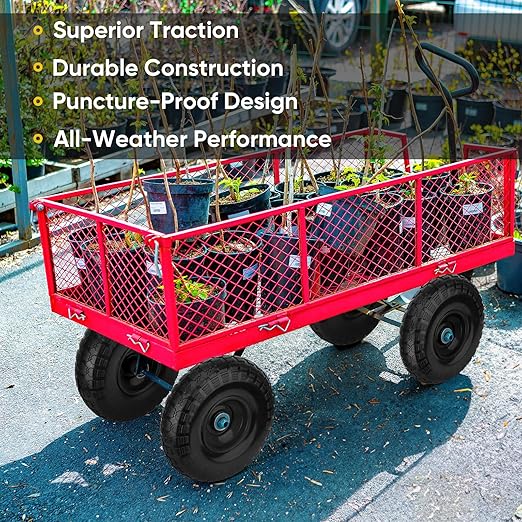 TICONN 4.00-6 Tire and Wheel Flat Free, 2 Pack 13" Solid Tires with 5/8" Axle Bore Hole and Double Sealed Bearings, Perfect for Wheelbarrow, Garden Cart, Wagon, Dolly (Black, 2PK)