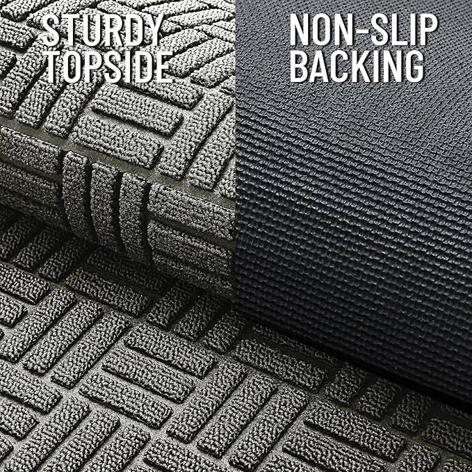 OLANLY Front Door Mat Outside Entrance 35x23, Absorbent, Heavy Duty Sturdy Natural Rubber Doormat Indoor Outdoor, Non-Slip, Stain and Fade Resistant, Low Profile Floor Mat for Entryway, Modern Gray