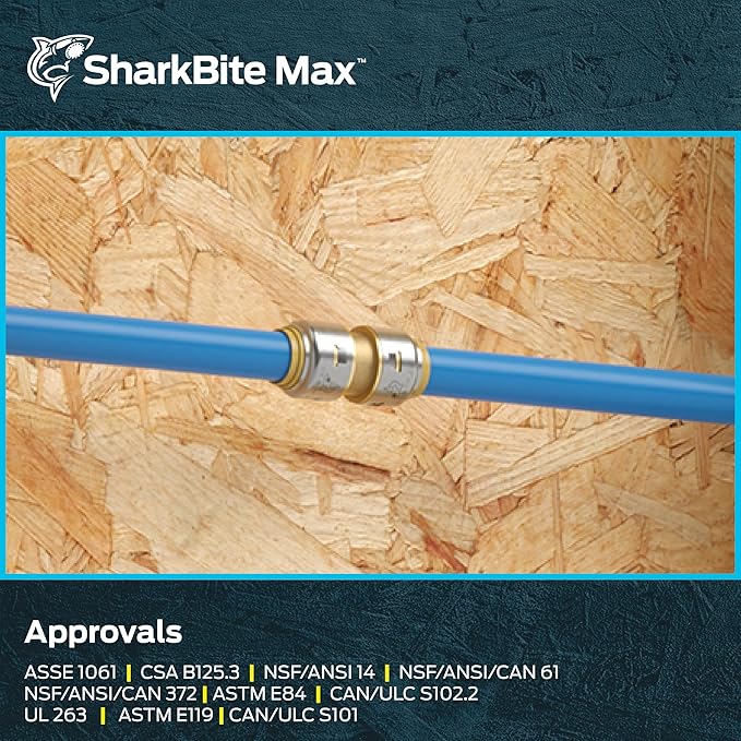 SharkBite Max 1/2 Inch Coupling, Pack of 4, Push to Connect Brass Plumbing Fitting, PEX Pipe, Copper, CPVC, PE-RT, HDPE, UR008A4