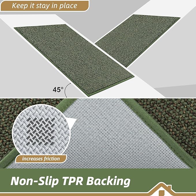 BEQHAUSE Dirt Trapper Door Mat 17" x 30", Non-Slip Doormats (Rolled-Up NO Creases) Washable Entryway Rugs, Dirt Resist and Absorbent Welcome Mat, Low Profile Floor Mats for Front Back Door, Green