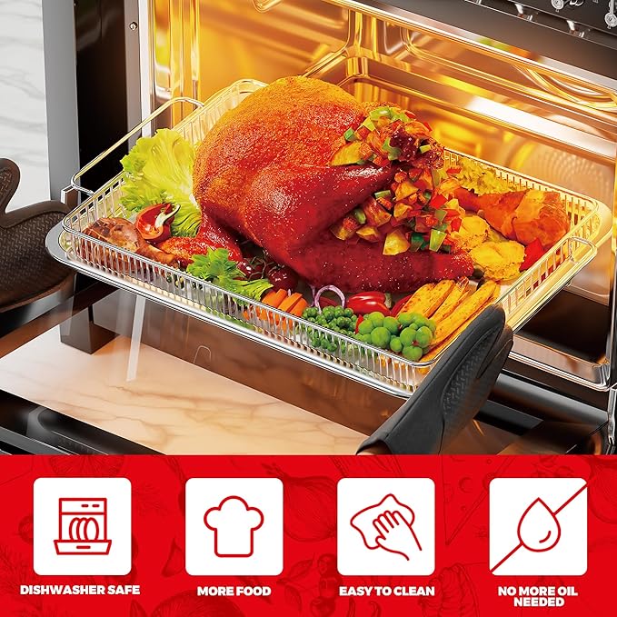 Air Fryer Basket for Oven, Air Fryer Basket and Stainless Steel Baking Tray Pant Oven Air Fryer Pan Rack for Cooking Baking Dishwasher and Broiling (15.9 in * 9.8 in &14.9 in * 11 in)
