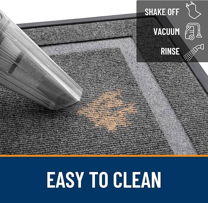OLANLY Front Door Mat Indoor Outdoor Entrance, Waterproof All-Season, All-Weather Doormat, Sturdy Natural Rubber, Fade Resistant, Low Profile, Easy Clean Patio Porch Entryway Mat, 47x30, Dark Grey