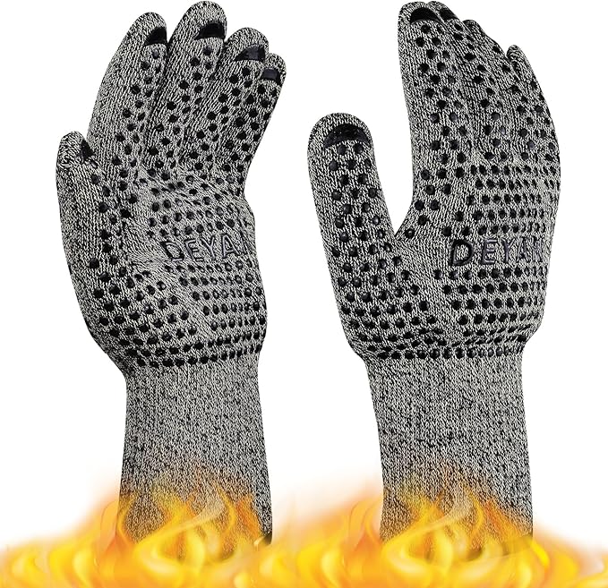 BBQ Grill Gloves, 1472℉ Heat Resistant Oven Gloves, High Temp Resistance Fireproof Glove, Kitchen Hotproof Cooking Mitts for Grilling, Smoking, Baking, Frying