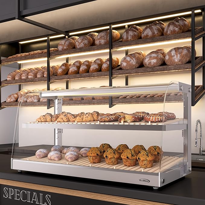 KoolMore 40 in. Glass Countertop Dry Bakery Display Case with Two Shelves and Bamboo Trays (DC-53C-B)