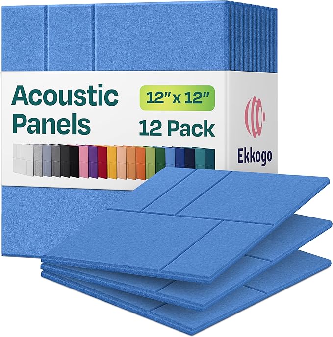 Acoustic Panels 12-Pack Soundproof Wall Panels 12"x12"x0.4" Decorative Sound Dampening for Your Home, Office, Studio, Bedroom & More with Unique GridFrame Carving [Grand Blue]