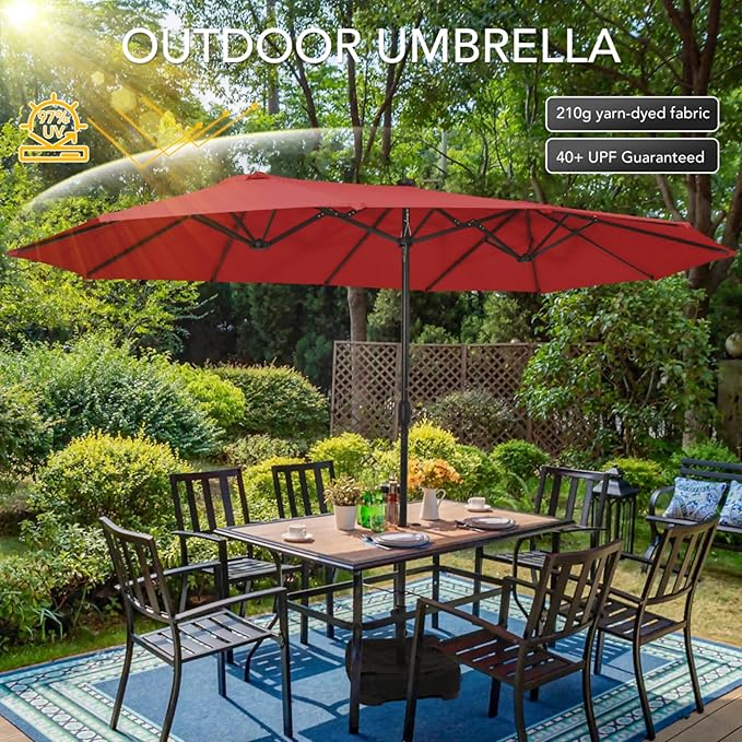 Sundale Outdoor 15ft Large Patio Umbrella with Base Included and Umbrella Cover, Outdoor Double-Sided Umbrella