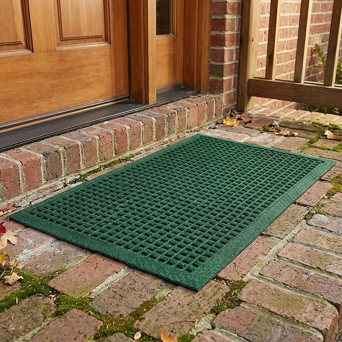 Ecomills Rubber Doormat, Medium, 24" x 36", Green, Large, Absorbent Indoor Outdoor, Stain Resistant, Rubber Non Slip Backing, Heavy Duty, Durable
