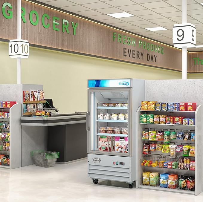 KoolMore 26 in. Commercial One Glass Door Display Upright Freezer Merchandiser in White 9 Cu. Ft. (MDF-1GD-9C-WH)