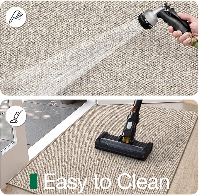 LUMI Ultra Thin Indoor Door Mat for Entrance 32"x48", Non Slip Entryway Mat, Low Profile Doormat, Unique Herringbone Design Carpet for Inside, Patio, Porch, Beige