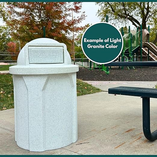 Campus Collection 32 Gallon Square Slatted 100% Recycled Plastic Heavy-Duty Commercial Outdoor and Indoor Trash Can with Push Top Lid | Great for Schools and Businesses - Light Granite
