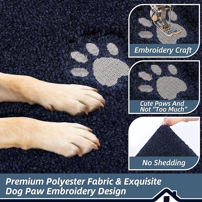 BEQHAUSE Dog Door Mat for Muddy Paws 24"x36" Dirt Trapper Absorbent Doormat Non Slip Entryway Rugs Washable Stain Resistant Welcome Floor Mat Soft Low-Profile for Front Back Door, Navy Blue