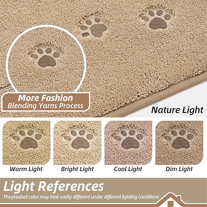 BEQHAUSE Dog Door Mat for Muddy Paws 24"x36" Dirt Trapper Absorbent Doormat Non Slip Entryway Rugs Washable Stain Resistant Welcome Floor Mat Soft Low-Profile for Front Back Door, Beige
